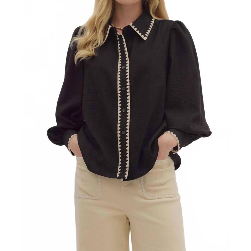 NEW ENTRO long sleeve button down shirt in black